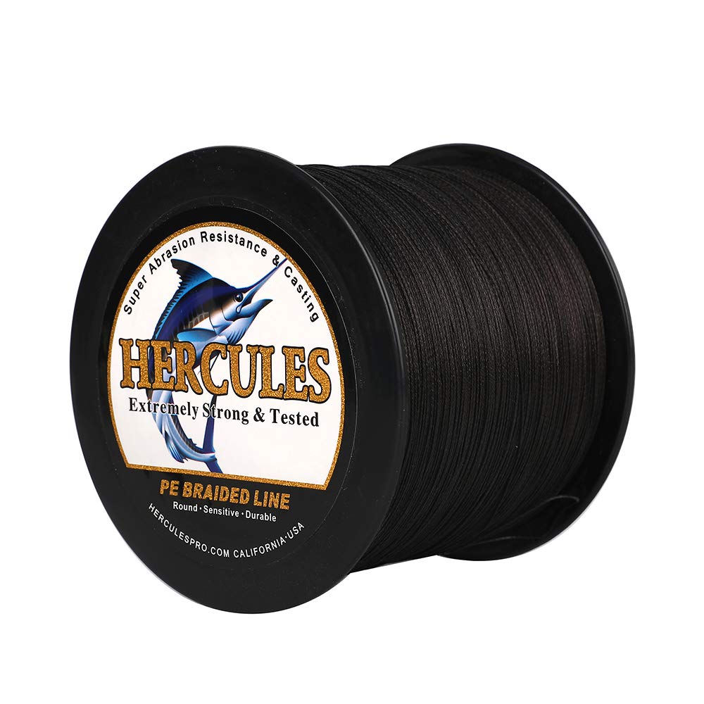 HERCULES Super Cast 1000M 1094 Yards Braided Fishing Line 100 LB Test for Saltwater Freshwater PE Braid Fish Lines Superline 8 Strands - Black, 100LB (45.4KG), 0.55MM Image