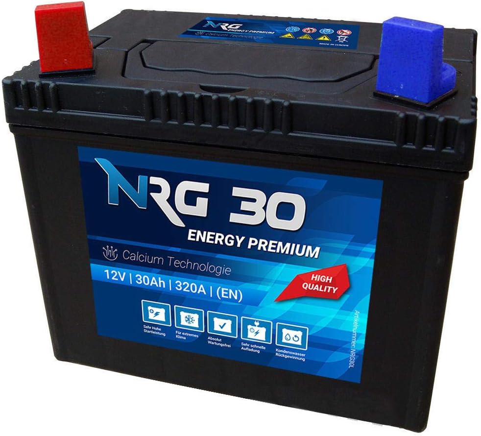 NRG Premium Batterie 30Ah 12V Rasentraktor Aufsitzmäher Plus Pol Links Fleurelle MTD Partner John Deere Agroma Ransomes Westwood