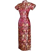 7Fairy Women's VTG Burgundy Ten Buttons Long Chinese Dress Cheongsam