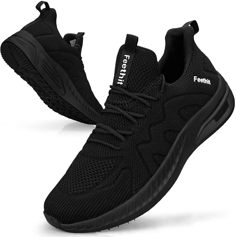 Feethit Men Running Shoes Breathable Lightweight Trainers Black UK9
