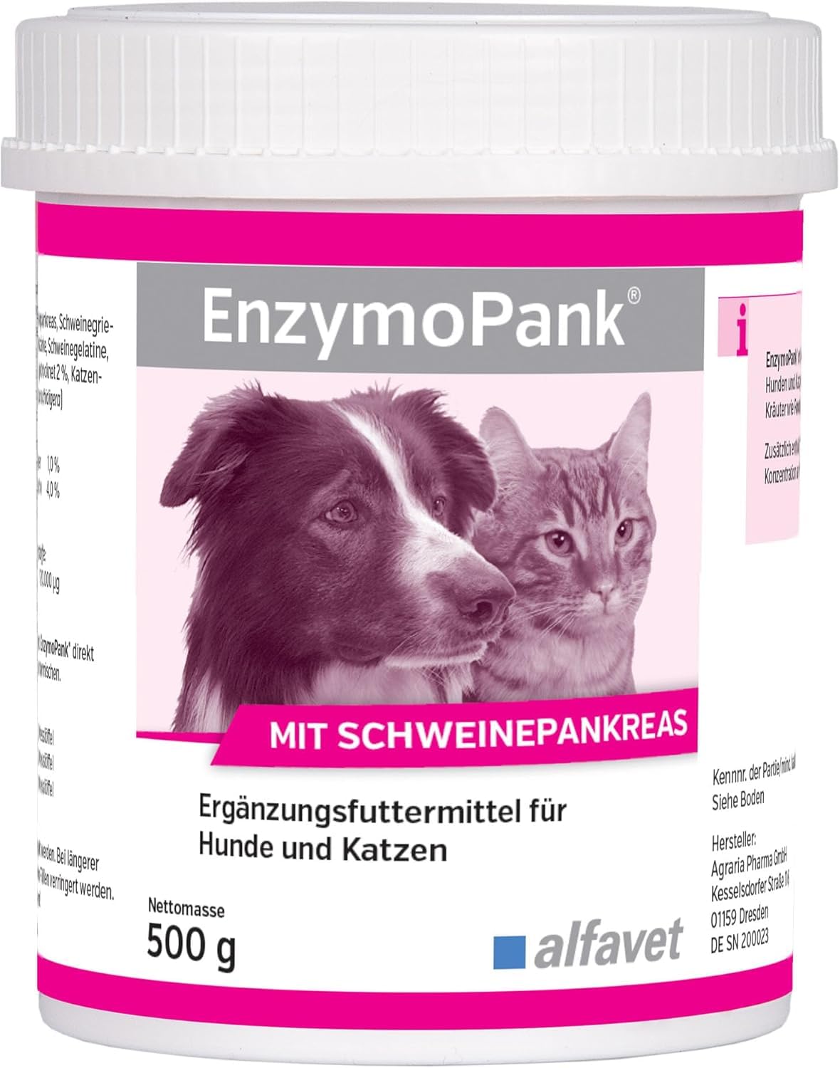alfavet EnzymoPank, for inadequate digestion, exocrine pancreatic insufficiency, for dogs and cats, dietary supplement, powder, 500 g โ image 1