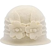 ZLYC Women Wool Cloche Bucket Hat 1920s Vintage Dress Winter Hats with Flower Accent