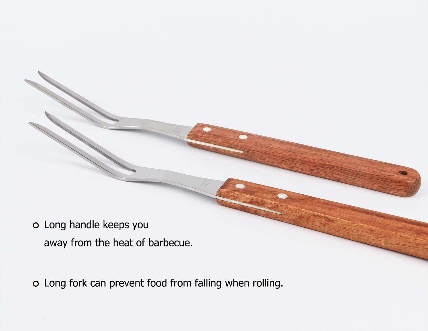 Katfort BBQ Fork Stainless Steel, 13.5 Inch Meat Fork with Wooden Handle BBQ Barbecue Kitchen Tools 2 Pack : Garden & Outdoor