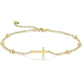 OR OLD RUBIN Gold Anklets for Women Ankle Bracelets for Women 14K Gold Anklets Bracelets for Womens Golden Anklet Cross Ankle Bracelet Spaced Evenly Cubic Zirconia Cross Anklet Bracelet for Womens Ankles 9.5+1.5in