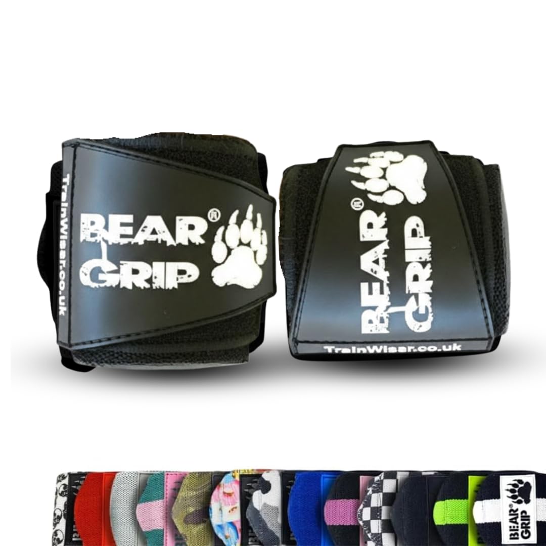 BEAR GRIP - Premium Heavy Duty Weight Lifting Wrist Wraps, Bodybuilding, Crossfit, Powerlifting, StrongMan (JET BLACK, 24 Inches)