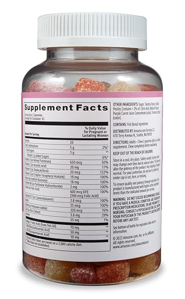 AMAZON BASICS PRENATAL & DHA GUMMY, RASBERRY & LEMON FLAVOR, 90 COUNT (PREVIOUSLY SOLIMO)