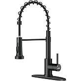WEWE Black Kitchen Faucet with Pull Down Sprayer, High Arc Bar Sink Faucet | 17-Inch Height, 360 Swivel, Deck Plate, SUS304, Fits 1- or 3-Hole Sinks, Ceramic Cartridge, Easy-Clean Nozzles