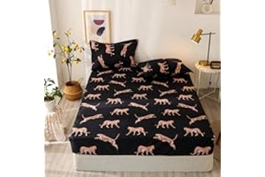FEELYOU Leopard Fitted Sheet Girls Luxury Wild Animal Style Bedding Set King Size Women Chic Cheetah Print Bed Sheet Set for Kids Teens Bedroom Decor Black Brown Nature Wildlife Bed Cover with 2 Pillow Case