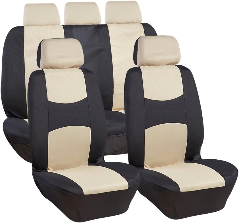 UR URLIFEHALL BLACK/Charcoal BEIGE Car Seat Cover Mats Full Set(Fit Most Car, Truck, Suv, or Van)