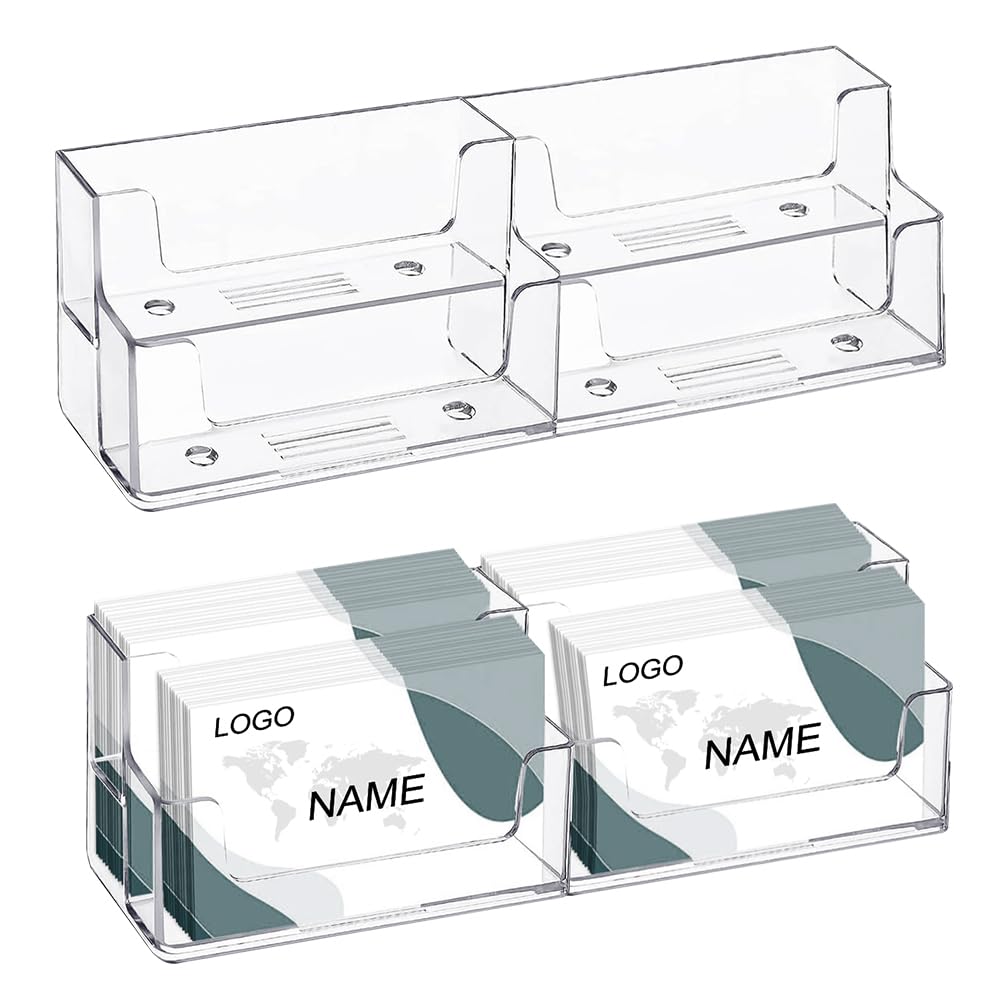 DECARETA 2 Pack Plastic Business Card Holder 2 Tiers Clear Acrylic Card Display Transparent Acrylic Business Card Stand for Office Desktop Countertop ( Capacity 400 Cards )