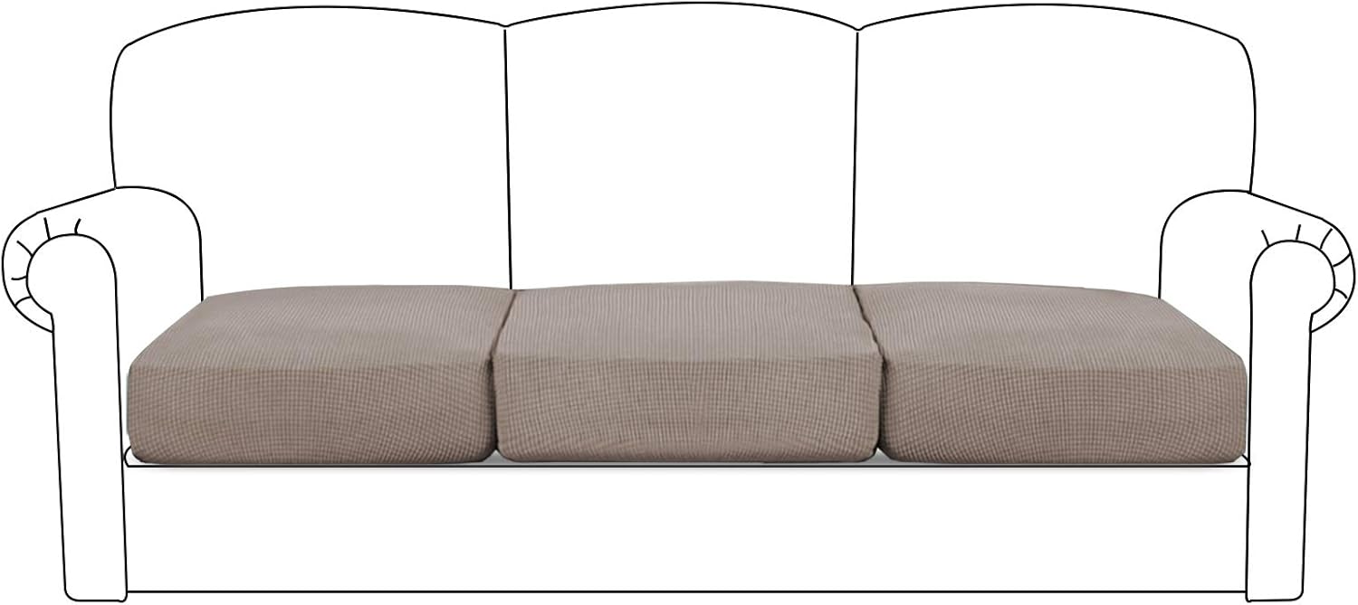 BellaHills Stretch Sofa Seat Cushion Cover Sofa Couch Cushion Furniture Protector Sofa Slipcover with Elastic Bottom Spandex Jacquard Fabric Small Checks(3 Pieces