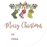 Andaz Press Christmas Round Circle Gift Sticker Labels, Fireplace Stockings, Merry Christmas to from, 40-Pack, Stationery Packaging Envelope Letter Label