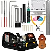TIMESETL Guitar Repairing Tool Kit with Wire Plier, String Organizer, Fingerboard Protector, Hex Wrenches, Files, String Action Ruler, Spanner Wrench, Bridge Pins for Guitar Ukulele Bass Mandol