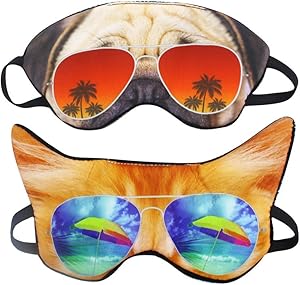 (Pack of 2) 3D Cat Dog Animal Sleep Eye Mask Night Shades for Sleeping Travel Home Office Funny Blindfold for Girls Kids Men Women