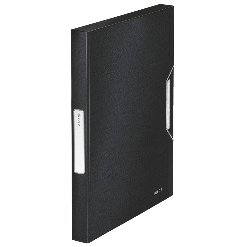Leitz Box File, Holds up to 250 A4 Sheets, Elastic Closure, Flexible Plastic, Satin Black, Style Range