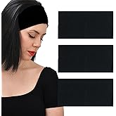 MLMOMVME Headbands for Women 3 Pcs Black Wide Cotton Non-slip Stretchy Elastic Head Wrap Holder Hair Accessories