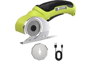 Evcitn Cordless Electric Scissors, Cardboard Box Cutter with Replacement Self-Sharpening Cutter Blade, Rechargeable Rotary Cutter for Fabric, Carpet, Leather or Plastic, Green