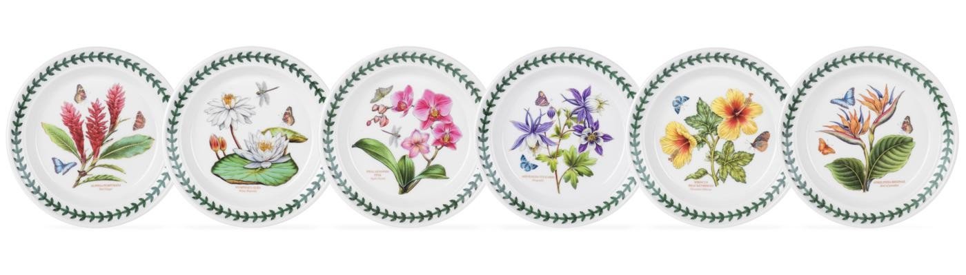 Portmeirion x Botanic Garden Set of 6 Bread & Butter Plates - Exotic White & Green Floral Earthenware, Stylish and Durable, Suitable for Desserts, Snacks, and Everyday Dining