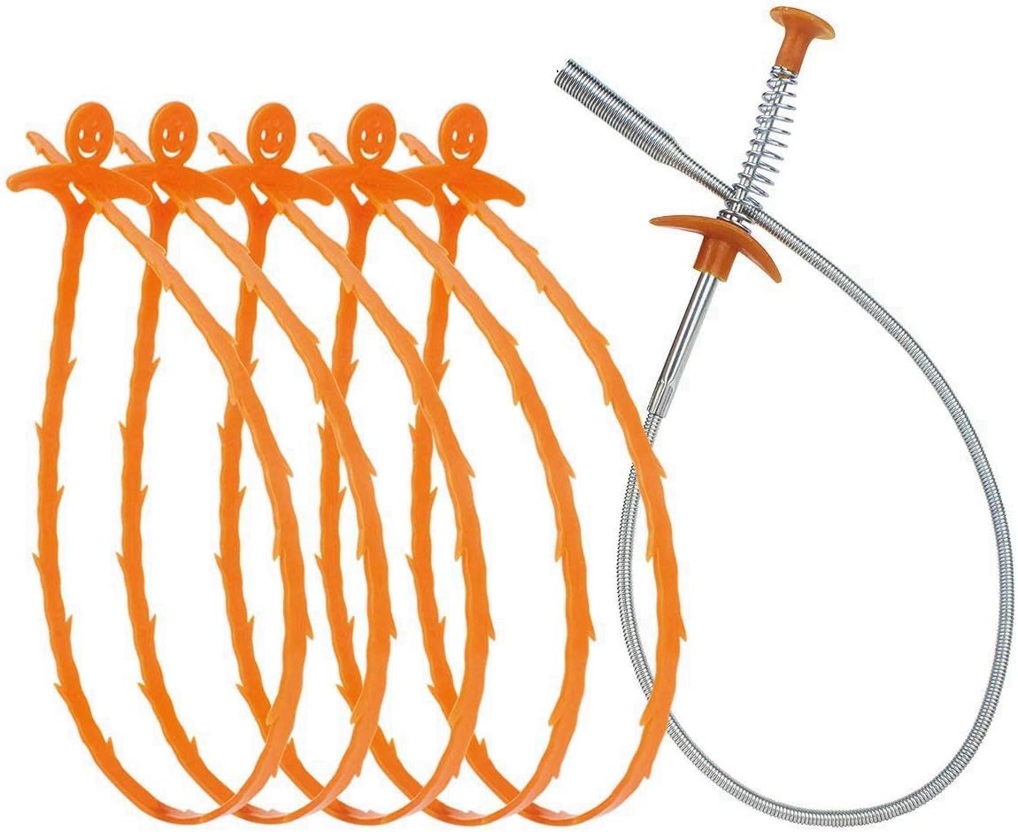 Drain Snake Hair Clog Remover, Cleaning Tool Kit for Kitchen Sink Bathtub Shower 6 Pack(1Pack Drain Snake Clog Remover + 5 Pack Drain Relief Tool) [Energy Class A+++]