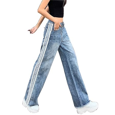 Renjianfeng Otono Jeans De Mujer Pantalones Anchos Ropa Damas