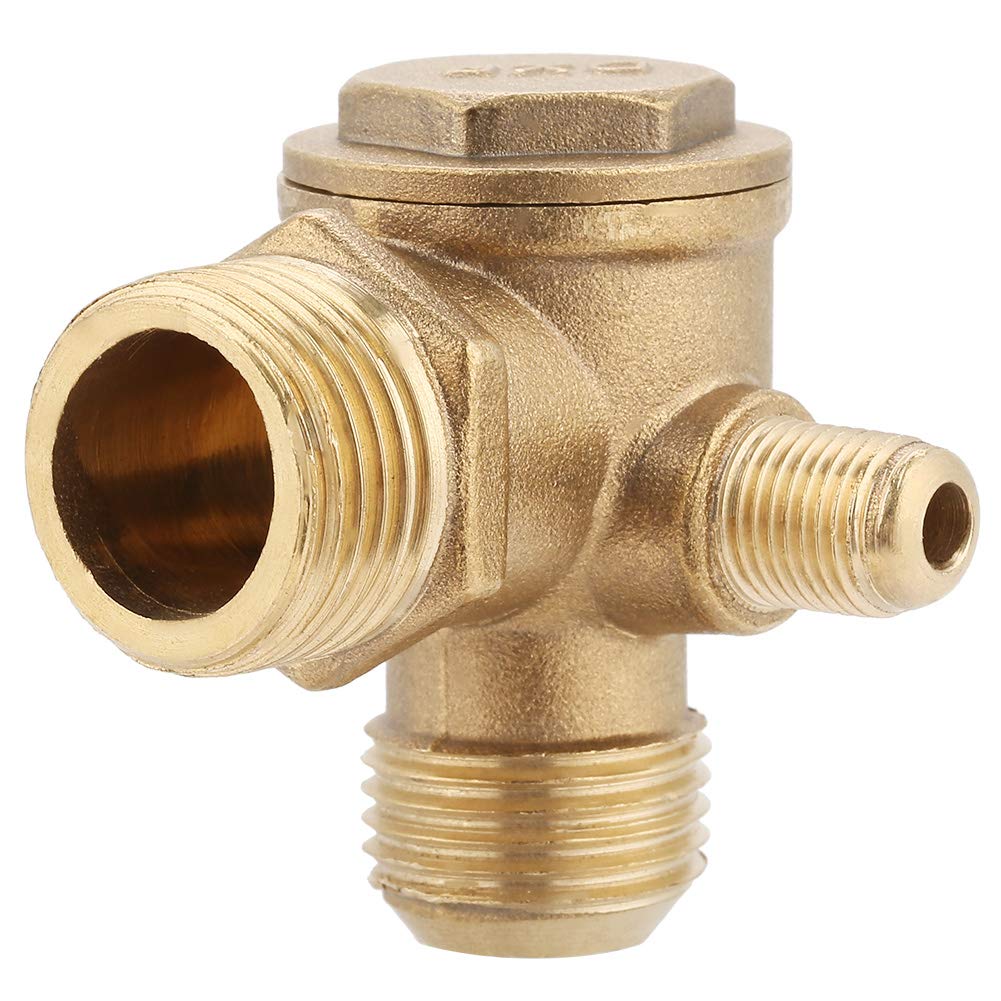 Photo 1 of Kodrily 3 Port Air Compressor Check Valve, Male Thread 90 Degree Compressor Brass Check Valve Replacement, Brass Spare Parts Tube Connector for Air Pressure Cheking, 0.8x0.7x0.4in