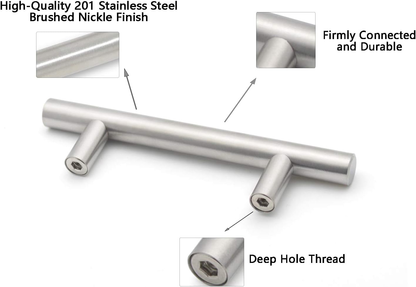PinLin 10 Pack Kitchen Door Handles 76mm Hole Centre Brushed Nickel Cabinet Handles Stainless Steel Cupboard T Bar Handle (Screws Included) - Image 5