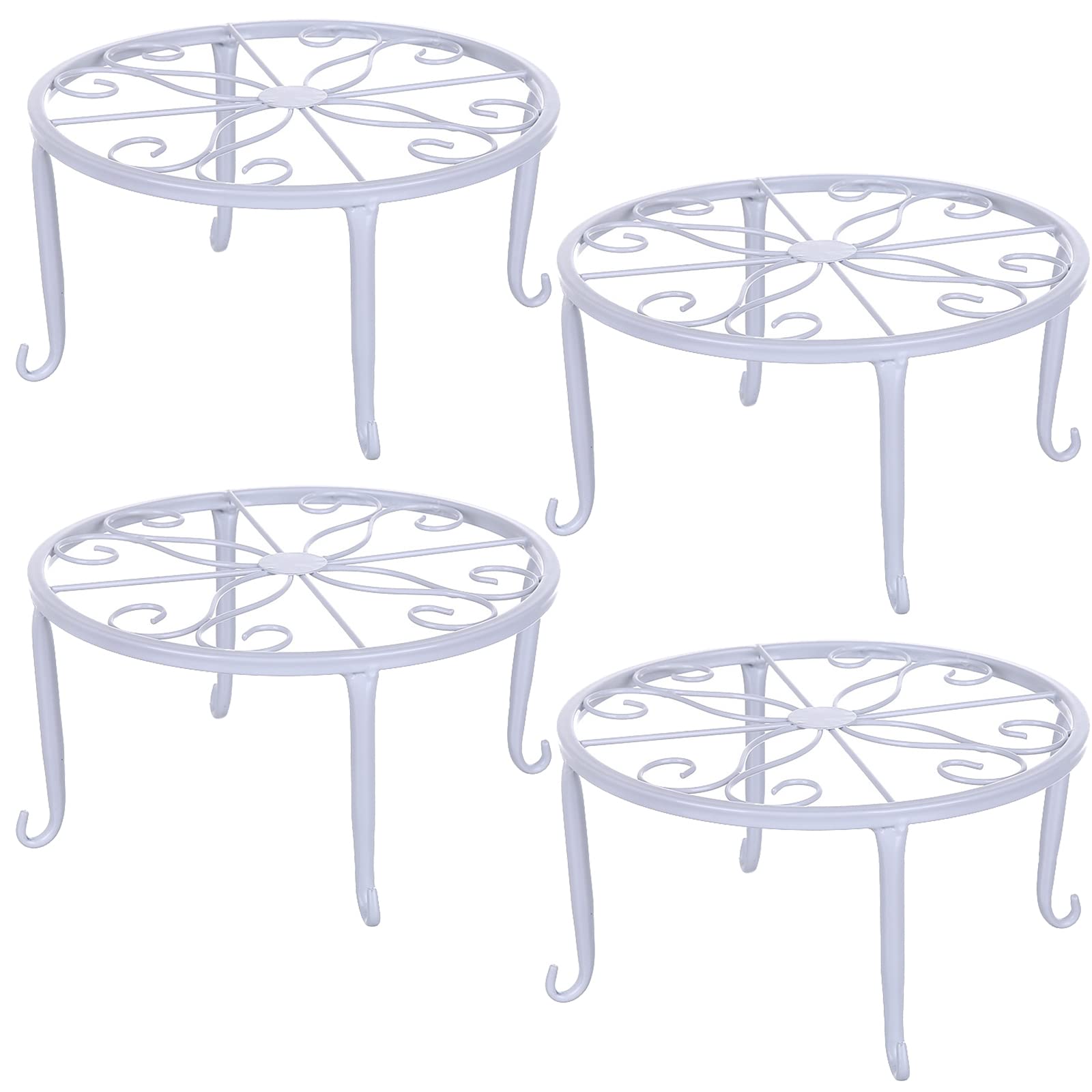Tosnail 4 Pack 9" Metal Planter Stands for Indoor & Outdoor, Flower Pot Holder, Beverage Dispenser, Pumpkin Stand for Floor & Tabletop Decoration - White
