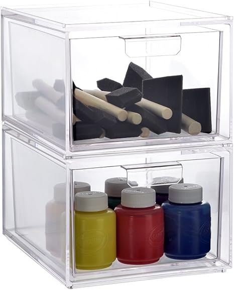 Stackable Clear Plastic Craft And Office Organizer Drawers Set