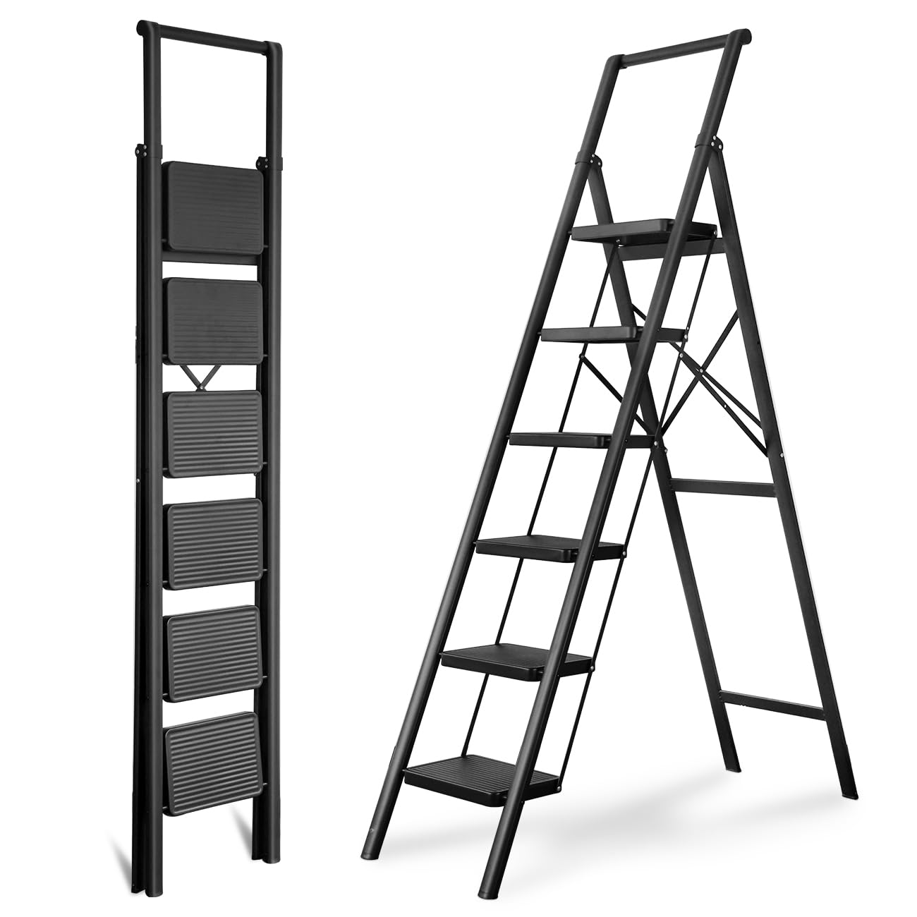 Photo 1 of *Handle Broken/Snapped* 6 Step Ladder with Handrails, Heavy Duty Ladders for Home & Kitchen, Folding Ladder Easy to Store, Tall Ladder for Adults, Anti-Slip & Space-Saving Step Ladder, 330 Lbs Capacity