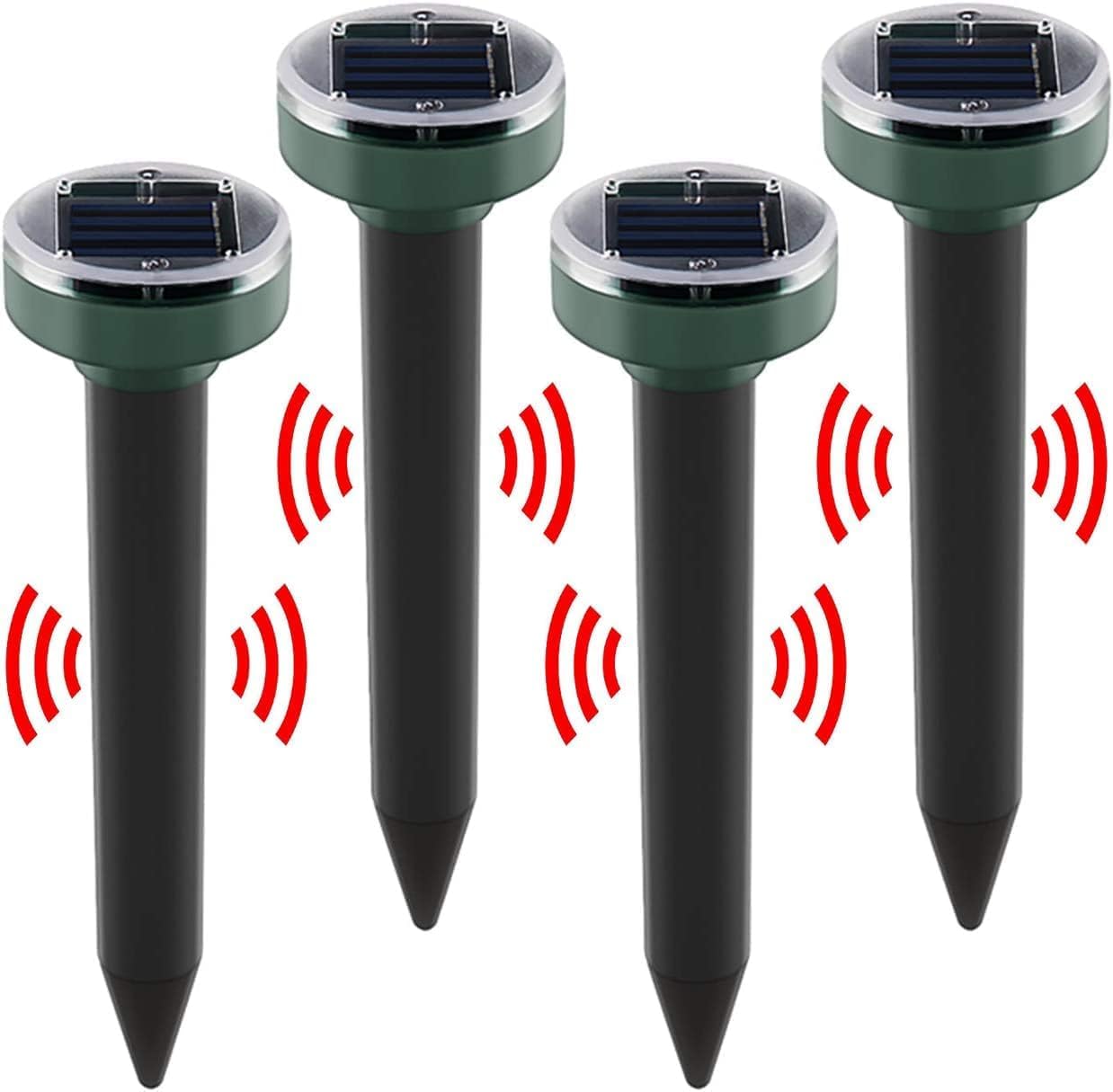 PCXWTLN Solar Mole Repellent, 4 Pack Repellent Ultrasonic Solar Powered Mole Repellent Stakes Waterproof Animals Repeller Groundhog Snake Repeller Mole Repeller for Lawn Garden