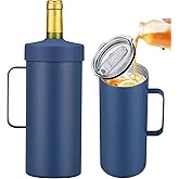 2 IN 1 Wine Chiller Single Bottle and Travel Tumbler, 42oz Stainless Steel Iceless Cooler Wine Bottle, Insulated Mug with Lid, Keep Wine Cold up to 6 Hours Fits Most Wine Bottles Gift for Wine Lovers