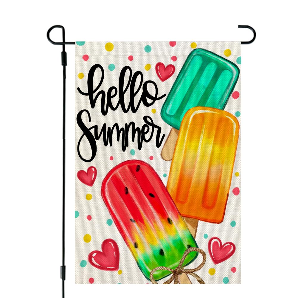 Photo 1 of CROWNED BEAUTY Summer Garden Flag Popsicles Double Sided 12x18 Inches Small Burlap Seasonal Welcome Yard Decoration for Outside Porch CF1813-12