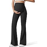 G4Free Ribbed Maternity Flare Yoga Pants with Pockets Over The Belly Pregnancy Bell Bottom Leggings