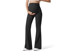 G4Free Ribbed Maternity Flare Yoga Pants with Pockets Over The Belly Pregnancy Bell Bottom Leggings