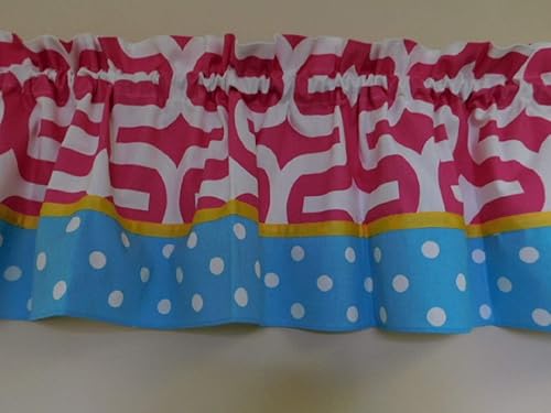 Amazon Com Girls Valance Curtain Hot Pink White Turquoise Polka