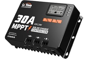 LiTime 30 Amp MPPT 12V/24V/Auto DC Input Solar Charge Controller Build-in Bluetooth Module, Parameter Adjustable LCD Display LED Indicators Solar Panel