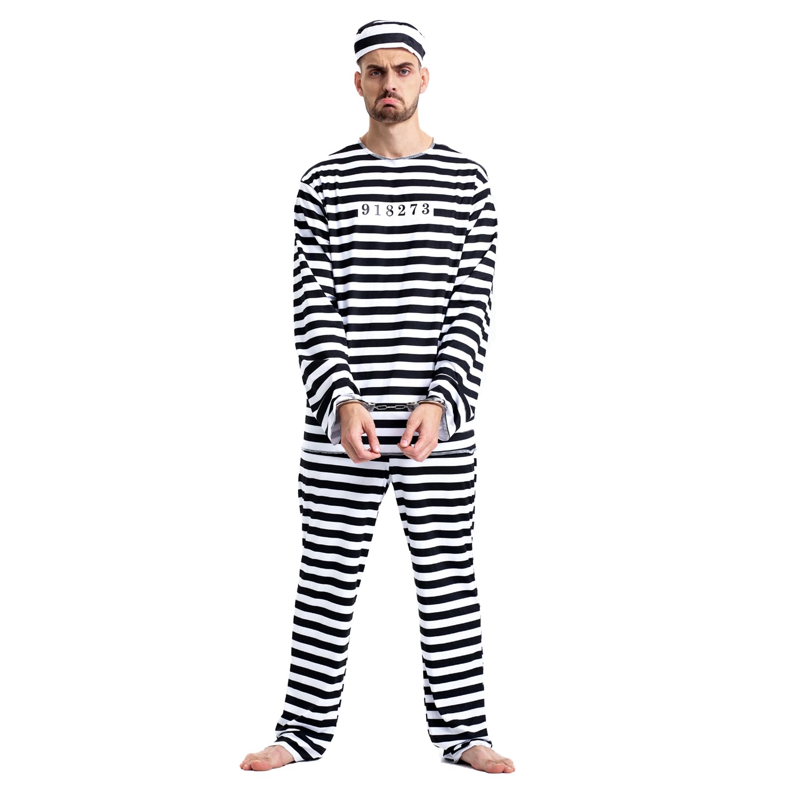 ALMDA Halloween Adult Men Prisoner outfit: Convict Costume Dress Up (XXL)