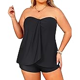 Daci Plus Size Bandeau Tankini Swimsuit for Women 2 Piece Halter Swim Top with Shorts Tummy Control Bathing Suits