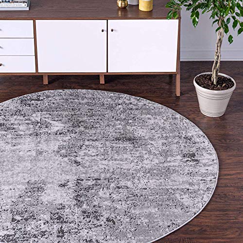 Leipzig Collection Round Rug 3 Ft Round Grey LowPile Rug