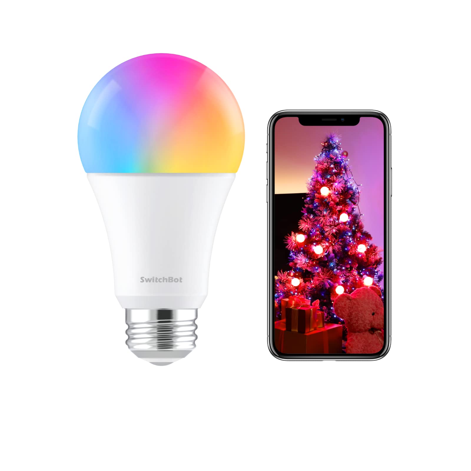 SwitchBot Smart LED Colour Bulb, E27 Colour Changing WiFi Bulb Works with Alexa, Google Home, RGB Cold Warm 10W 800lms, 2.4GHz Only, No Hub Required