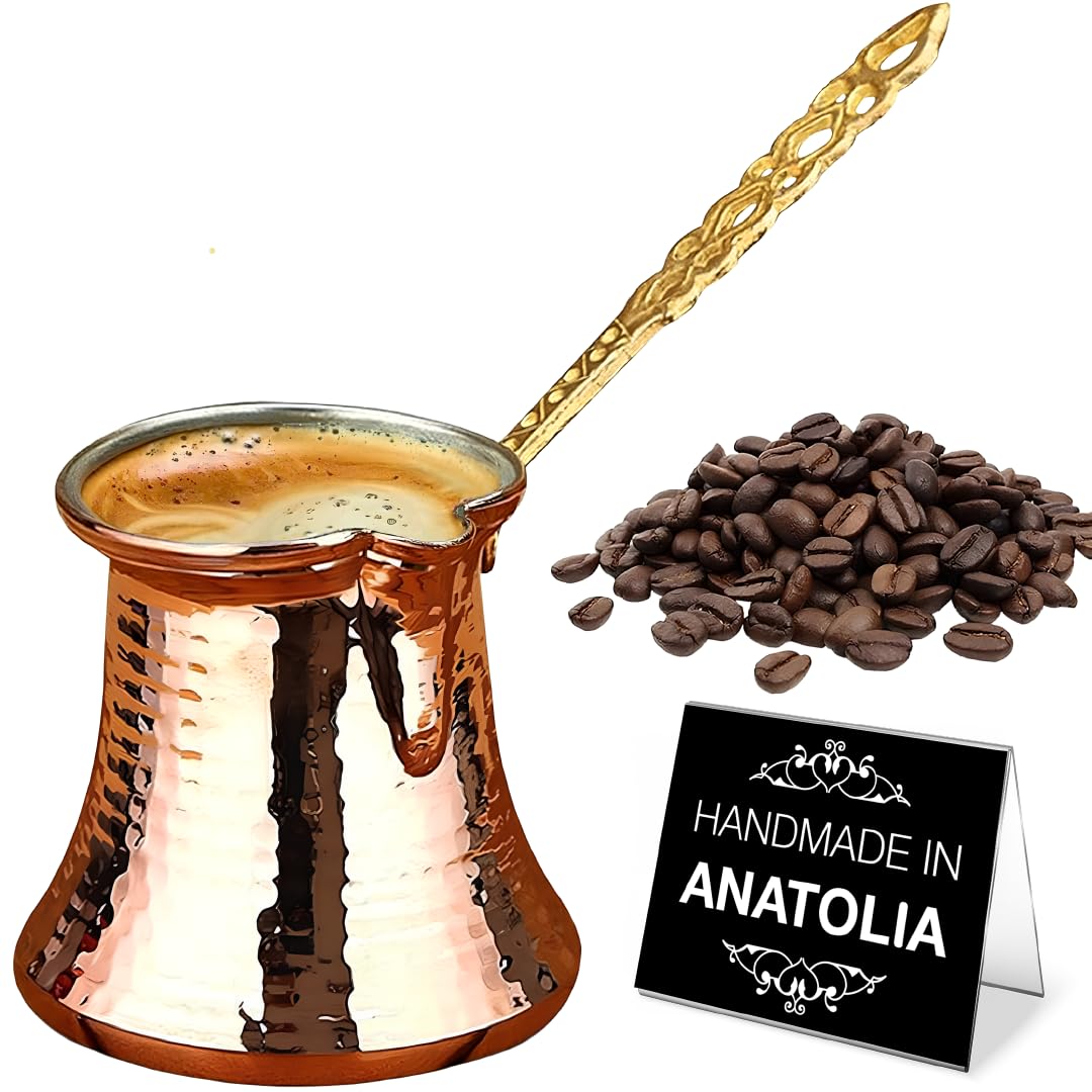Photo 1 of Hakan Turkish Coffee Pot | Stove Top Water Boiler, Coffee Maker, Butter, Chocolate & Milk Warmer | Even and Quick Heat with Handcrafted Copper Material | Coffee Gifts Idea, 6.5 Oz (190 cc)