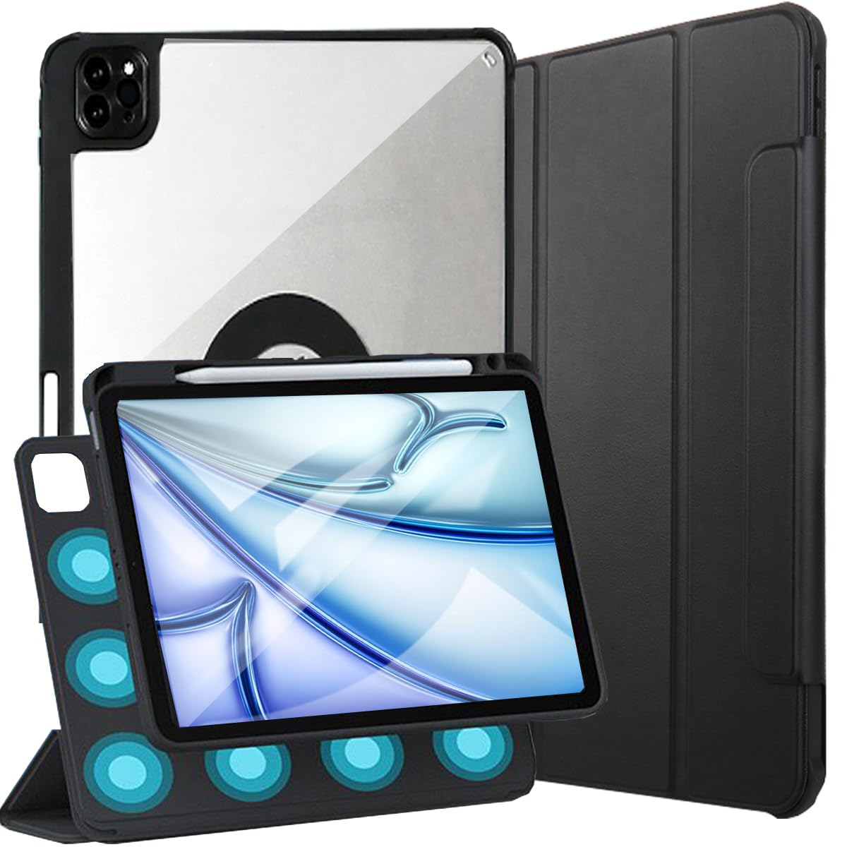 Photo 1 of Changjia for iPad Air 13 Inch Case M3 2025/M2 2024, iPad Pro 12.9 (6th/5th/4th Gen 2022/2021/2020) with Pencil Holder, Removable Magnetic Cover,[Support Apple Pencil Charging] Trifold Stand Case,Black