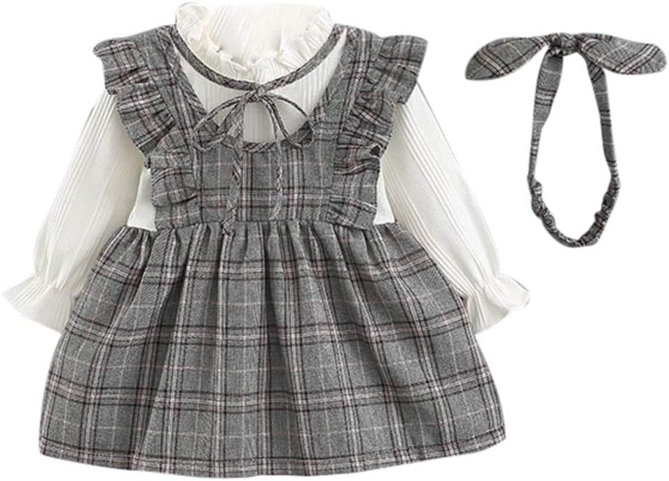 Dressing Gown Baby Girl Dresses Toddler Kid Long Sleeve Stripe Bow Party Princess Dress+Headbands Set