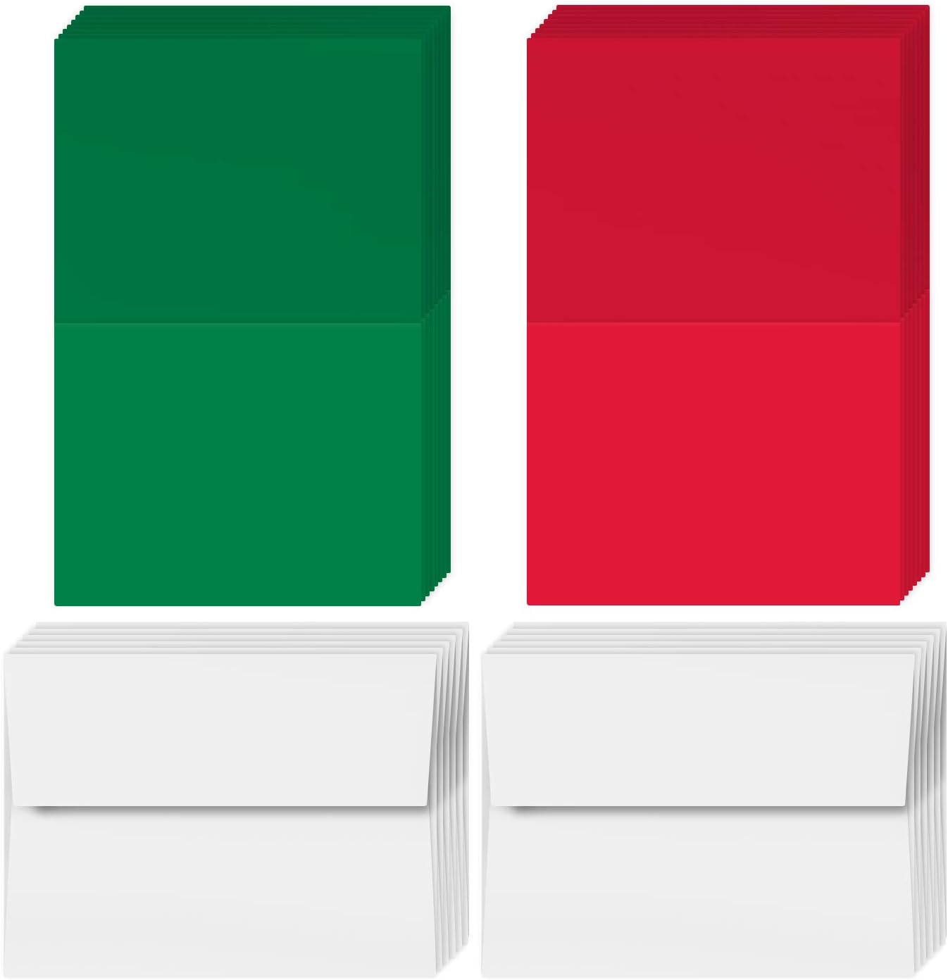 2021 Holiday Christmas Greeting Cards - 25 Red & 25 Green Blank Cards with 50 White Envelopes - Card Size 4.25 x 5.5 Inches When Folded - Envelopes Size A2 : Office Products