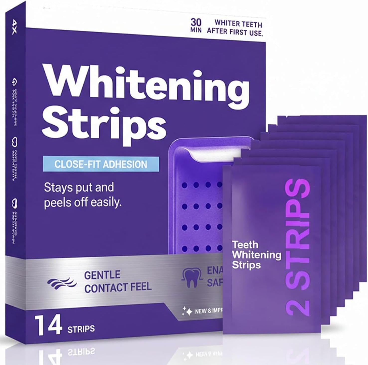 14 Pcs Purple Teeth Whitening Strips, Effectively Removes Surface Stains & Natural Shine,Fit for Daily Use, Enamel Safe,Comfortable Wear