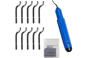 Deburring Tool Kit, Deburring Cutter, NB1100 Anti-Slip Handle and 10 Pcs Rotary Deburr Blades, Use for Wood, Plastic, Steel, 
