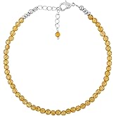 TGH Natural Gemstone Beads Bracelet - Micro Faceted 3-3.5mm Healing Crystals - 7+1 Inch Silver Plated Brass Chain - Birthstone Jewelry