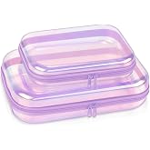 YSH Clear Hard Shell Zipper Organizer Cases, 2 Pack, Iridescent | Water-resistant, crush-resistant PET shell protects toiletries, cosmetics, electronics, toys &amp; baby items for travel and home