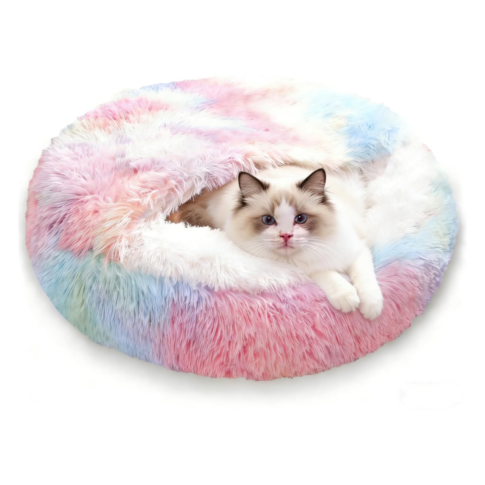 YIGAARUI Calming Dog Bed Fluffy Plush Pet Bed under 10kg，Large Cave Dog Bed Washable Non-Slip Cat Nest Pod Windproof，Cozy Indoor Cave Bed For Kitten Dog Non-slip Bottom (color, 65CM) (color, 50CM)