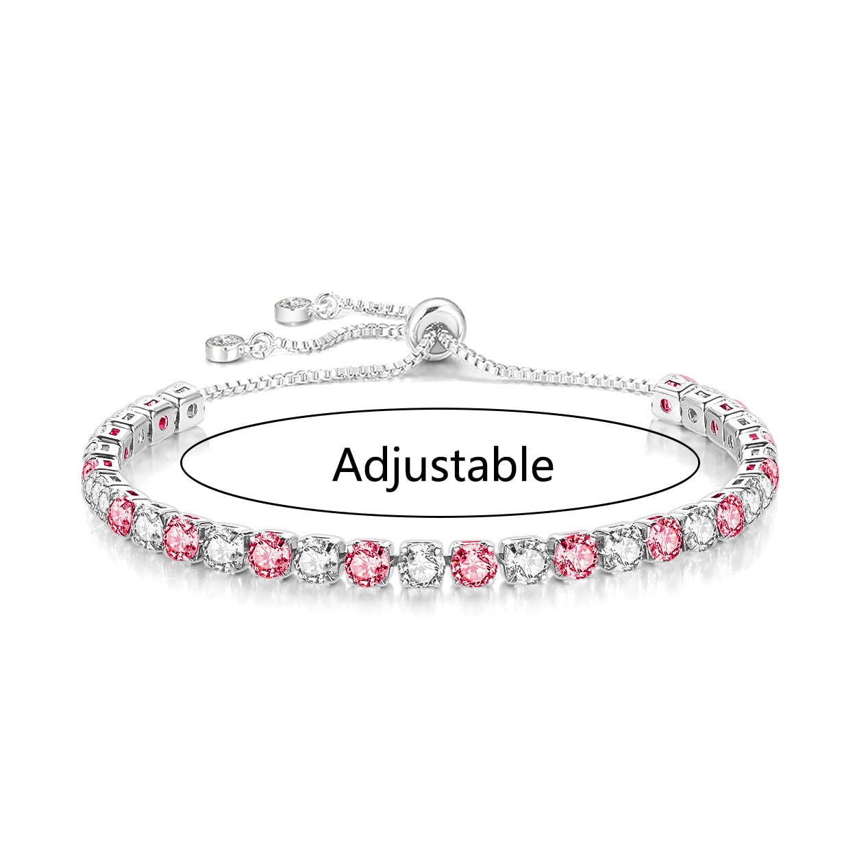 Mieoyue S925 Silver Bracelet for Women Adjustable Slider Crystal Tennis Bracelet Birthstone Jewellery Birthday Gifts (July)